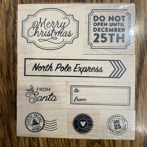 NWT RECOLLECTIONS WOOD RUBBER STAMP SET CHRISTMAS NOEL FROM SANTA DEC 25 NEW 8PC